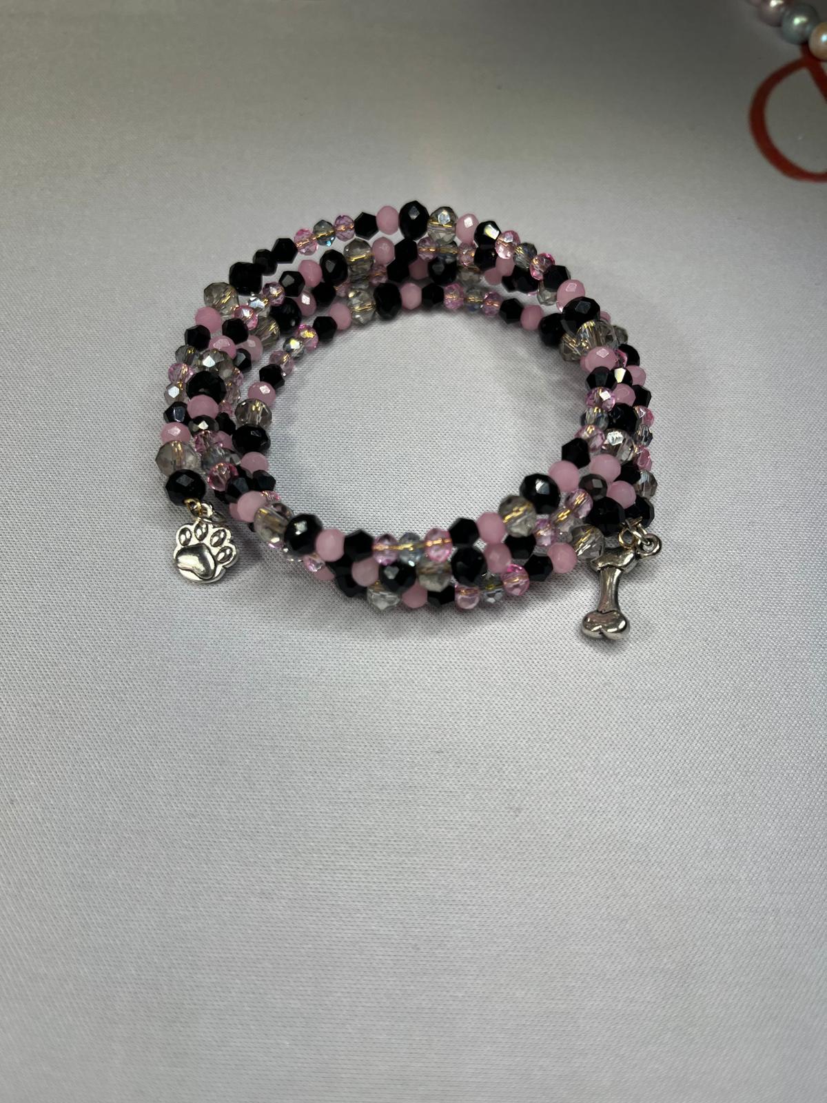Faceted Beaded Paw & Bone Wrap Bracelet