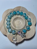 Blue Crackle Bead Bracelet with Crystal Bow Charm